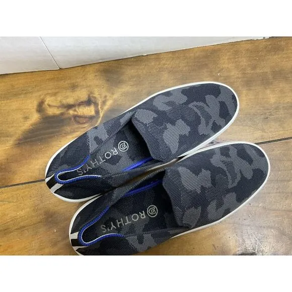 Rothy’s Original Slip On Sneakers Shoes Black Camouflage Women's Size 9.5