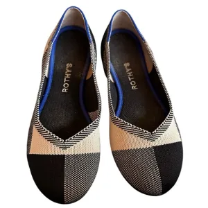 Rothy's The Flat Round Captoe Black and Cream Plaid Shoes, Women’s Size 8