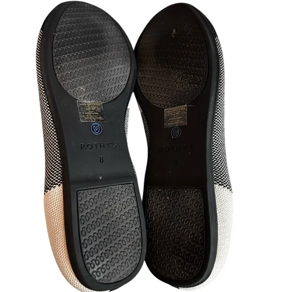 Rothy's The Flat Round Captoe Black and Cream Plaid Shoes, Women’s Size 8