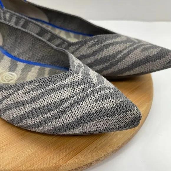 Rothy’s Womens Retired Gray Zebra Pointed Toe Slip On Knitted Ballet Flat 7