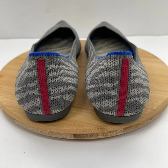 Rothy’s Womens Retired Gray Zebra Pointed Toe Slip On Knitted Ballet Flat 7