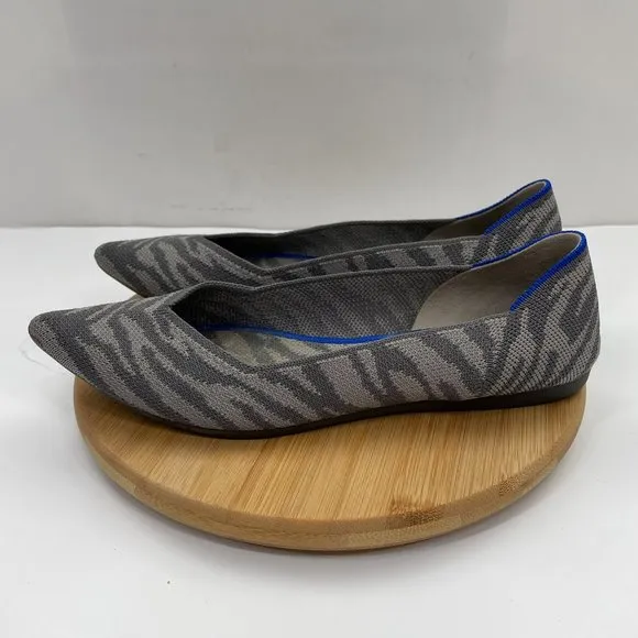 Rothy’s Womens Retired Gray Zebra Pointed Toe Slip On Knitted Ballet Flat 7