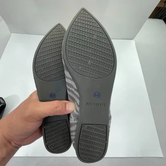 Rothy’s Womens Retired Gray Zebra Pointed Toe Slip On Knitted Ballet Flat 7