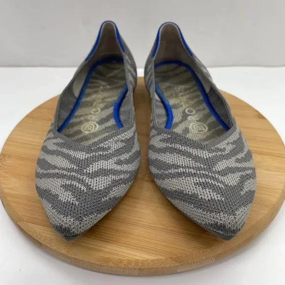 Rothy’s Womens Retired Gray Zebra Pointed Toe Slip On Knitted Ballet Flat 7