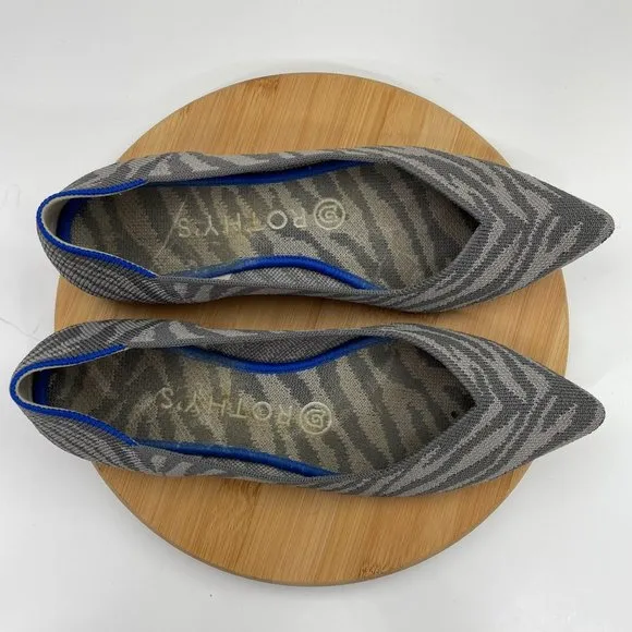 Rothy’s Womens Retired Gray Zebra Pointed Toe Slip On Knitted Ballet Flat 7