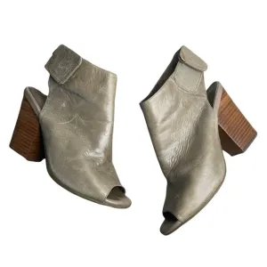 RUDSAK Women's Taupe Gray Leather Open-toe Ankle Block Heels Booties Size 38