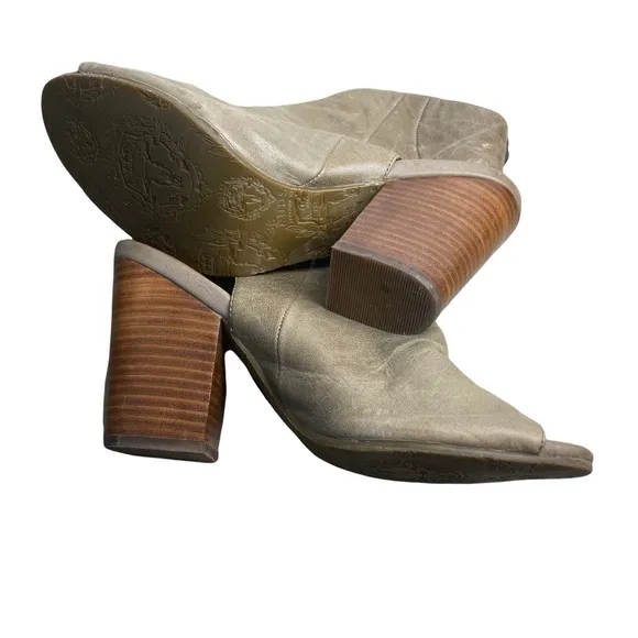 RUDSAK Women's Taupe Gray Leather Open-toe Ankle Block Heels Booties Size 38