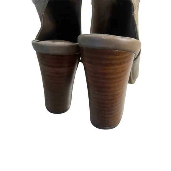 RUDSAK Women's Taupe Gray Leather Open-toe Ankle Block Heels Booties Size 38