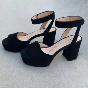 Sacha London Black Suede Open Toe Platform Block Heels Sz7