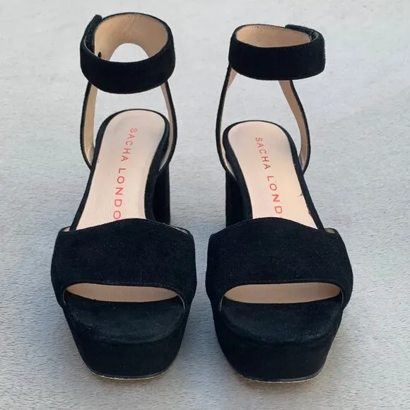 Sacha London Black Suede Open Toe Platform Block Heels Sz7