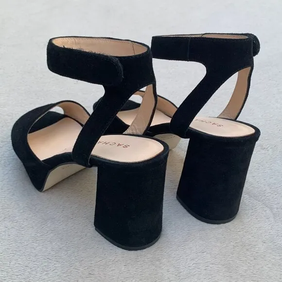 Sacha London Black Suede Open Toe Platform Block Heels Sz7