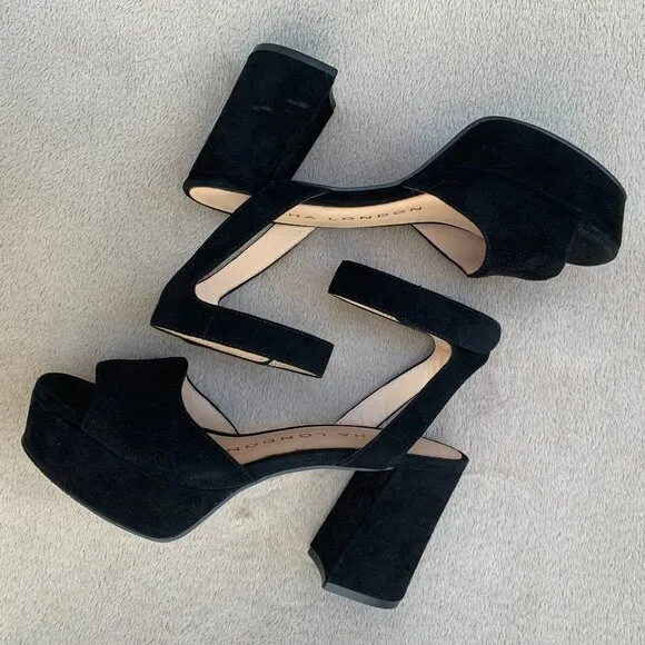 Sacha London Black Suede Open Toe Platform Block Heels Sz7