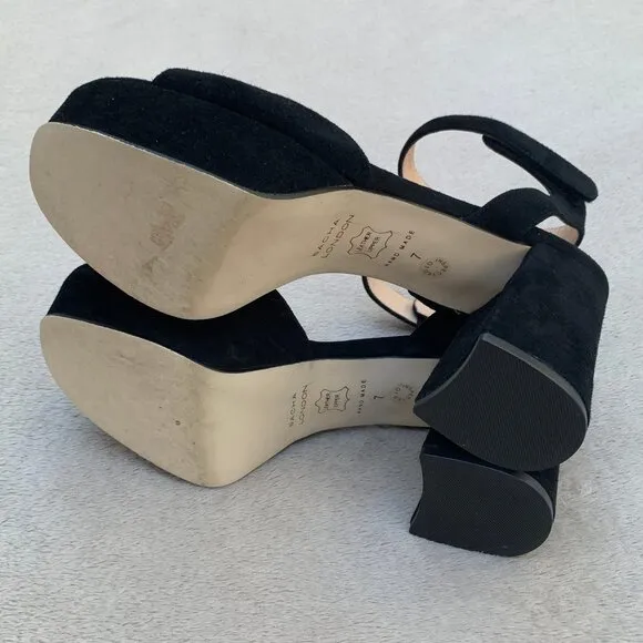 Sacha London Black Suede Open Toe Platform Block Heels Sz7
