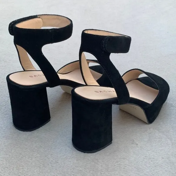 Sacha London Black Suede Open Toe Platform Block Heels Sz7