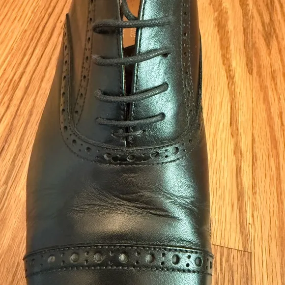 Saks Fifth Avenue / Vero Cuoio Black Leather Oxfords / Wood Sole Handmade