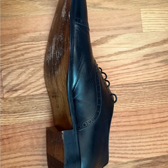 Saks Fifth Avenue / Vero Cuoio Black Leather Oxfords / Wood Sole Handmade