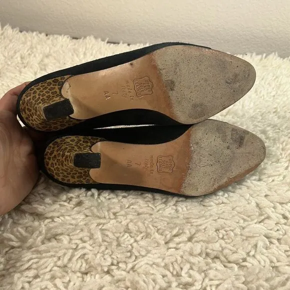 Saks Fifth Avenue Womens Pump Heels Leopard Print Cap Toe Suede Black Size 7