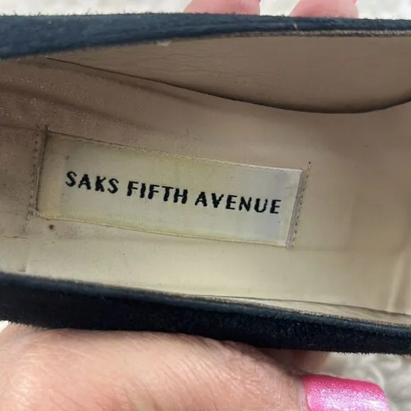 Saks Fifth Avenue Womens Pump Heels Leopard Print Cap Toe Suede Black Size 7