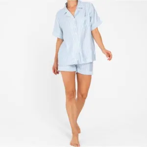 ⭐️SALE⭐️ 2PC ETTITUDE SATEEN STRIPED PJ SET / Shorts &amp; S/S Shirt S