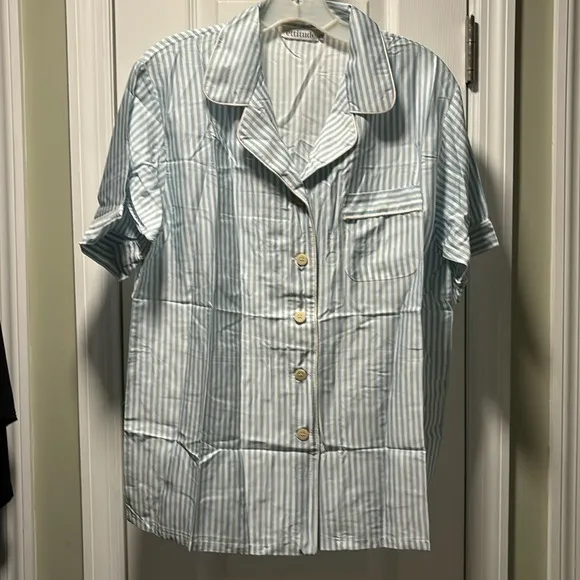 ⭐️SALE⭐️ 2PC ETTITUDE SATEEN STRIPED PJ SET / Shorts &amp; S/S Shirt S