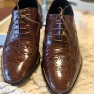 $SALE: PAUL FREDERICK Leather Croc Embossed Oxfords