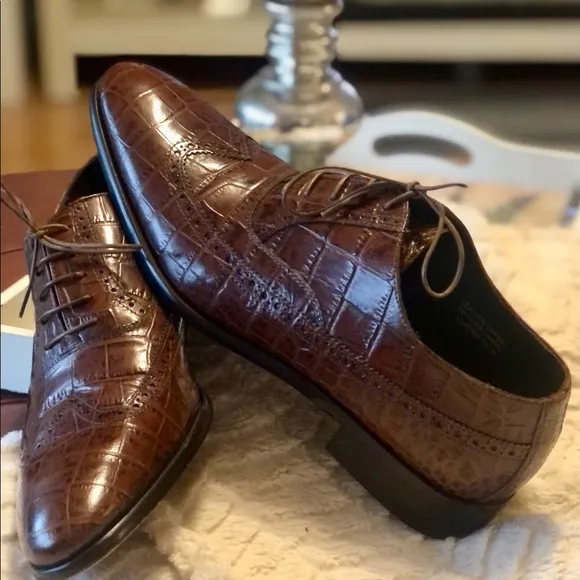 $SALE: PAUL FREDERICK Leather Croc Embossed Oxfords