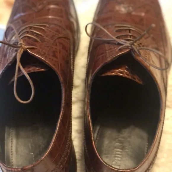 $SALE: PAUL FREDERICK Leather Croc Embossed Oxfords