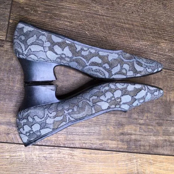 *Sale* Vintage Yves Saint Laurent Blue Lace Heels Size 7.5