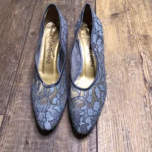 *Sale* Vintage Yves Saint Laurent Blue Lace Heels Size 7.5