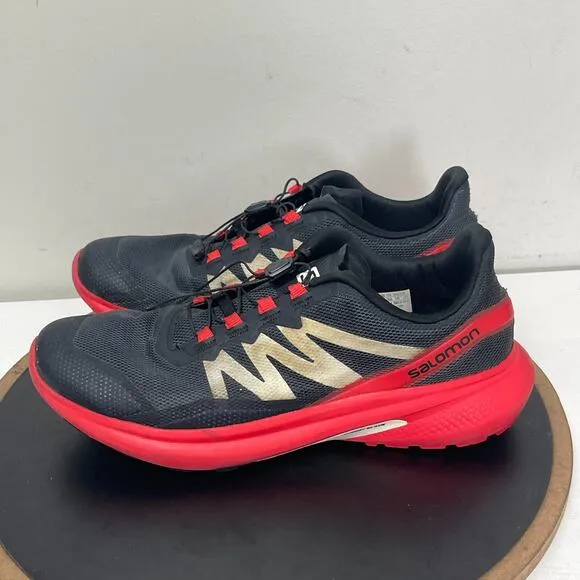 Salomon Running Shoes Men Size 11.5 Black Red Quicklace Lightweight 411052