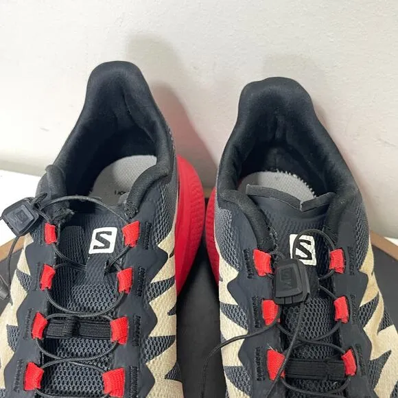 Salomon Running Shoes Men Size 11.5 Black Red Quicklace Lightweight 411052