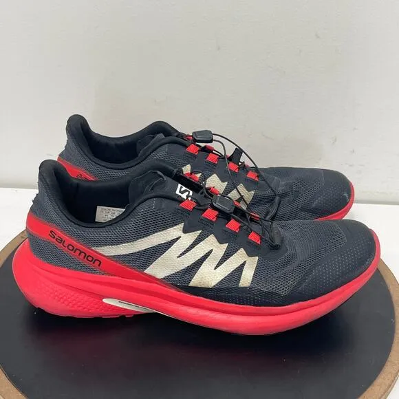 Salomon Running Shoes Men Size 11.5 Black Red Quicklace Lightweight 411052