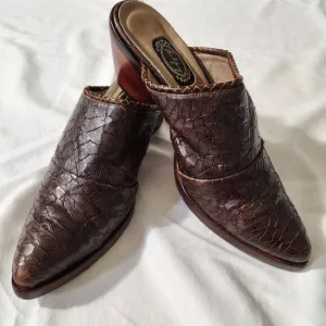 Salpy Women's Brown Size 6.5 USA Handmade Leather Pointed Toe Mules Clogs Casual