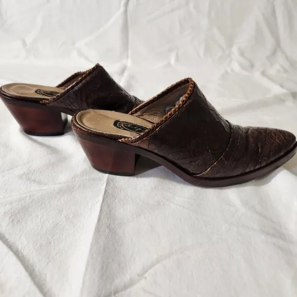 Salpy Women's Brown Size 6.5 USA Handmade Leather Pointed Toe Mules Clogs Casual