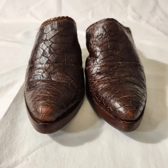 Salpy Women's Brown Size 6.5 USA Handmade Leather Pointed Toe Mules Clogs Casual