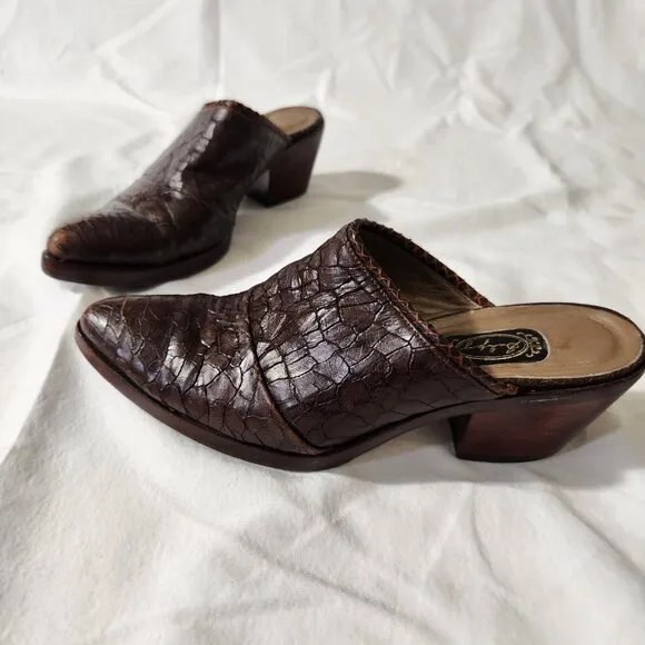 Salpy Women's Brown Size 6.5 USA Handmade Leather Pointed Toe Mules Clogs Casual