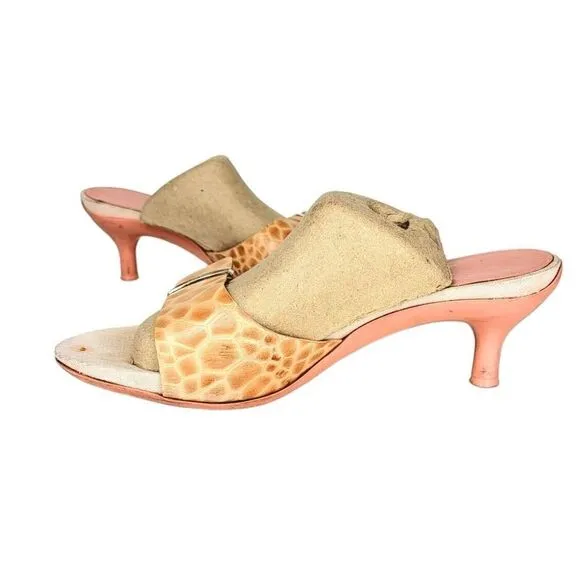 Salvatore Ferragamo Animal Print Leather Slide Mule Heel Slip On 7 Italy