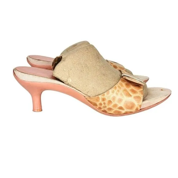 Salvatore Ferragamo Animal Print Leather Slide Mule Heel Slip On 7 Italy