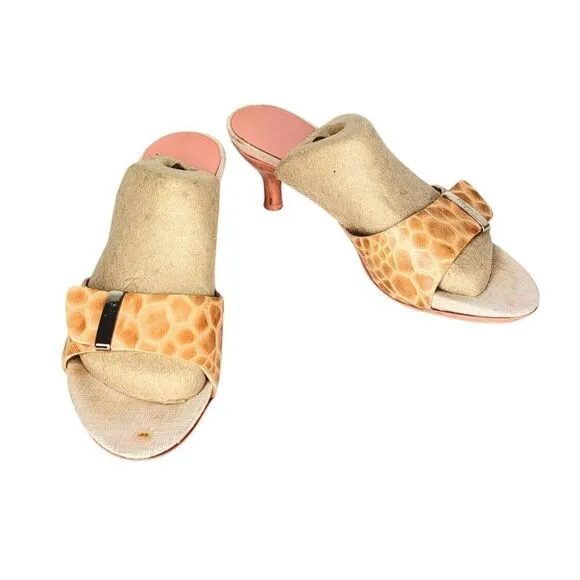 Salvatore Ferragamo Animal Print Leather Slide Mule Heel Slip On 7 Italy