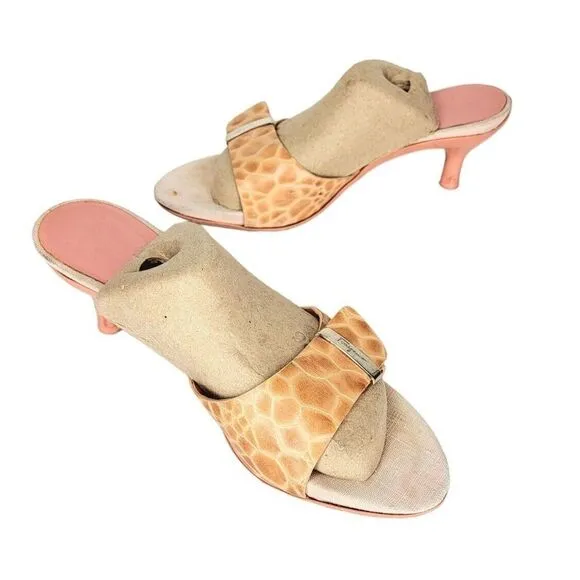 Salvatore Ferragamo Animal Print Leather Slide Mule Heel Slip On 7 Italy
