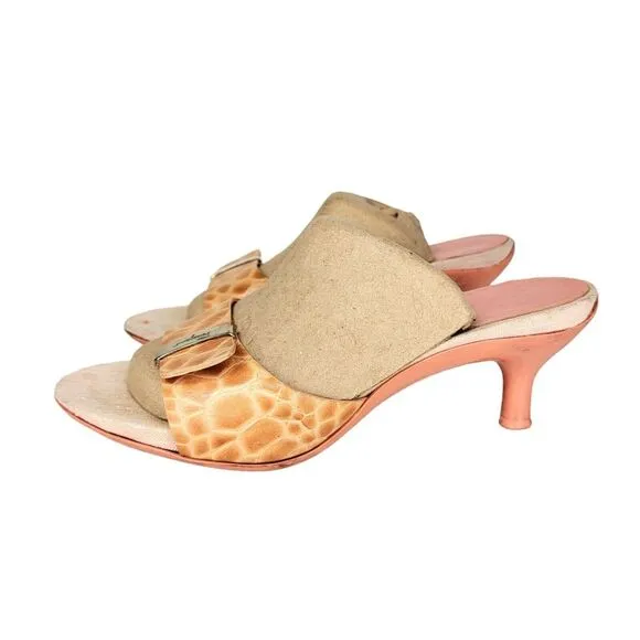 Salvatore Ferragamo Animal Print Leather Slide Mule Heel Slip On 7 Italy