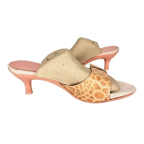 Salvatore Ferragamo Animal Print Leather Slide Mule Heel Slip On 7 Italy