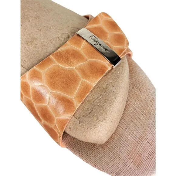 Salvatore Ferragamo Animal Print Leather Slide Mule Heel Slip On 7 Italy