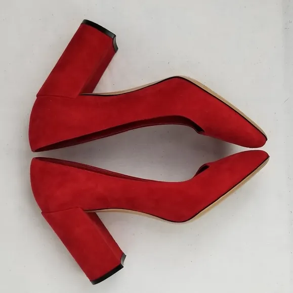Salvatore Ferragamo  Arrezo Red Suede Block Heel Pumps 8