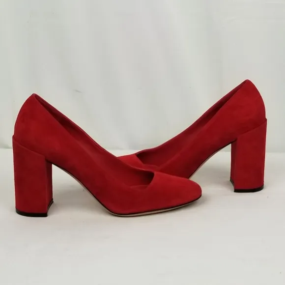 Salvatore Ferragamo  Arrezo Red Suede Block Heel Pumps 8