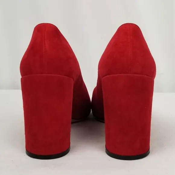 Salvatore Ferragamo  Arrezo Red Suede Block Heel Pumps 8