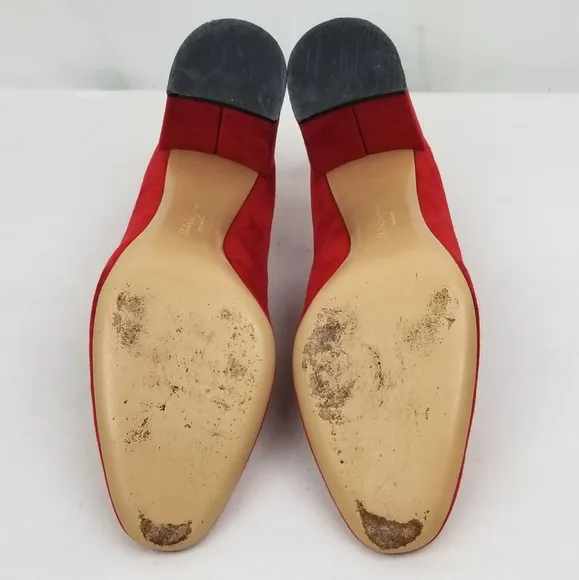 Salvatore Ferragamo  Arrezo Red Suede Block Heel Pumps 8