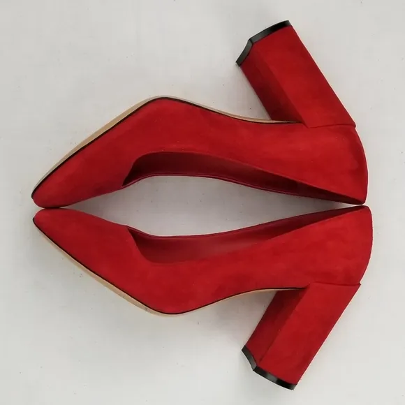 Salvatore Ferragamo  Arrezo Red Suede Block Heel Pumps 8