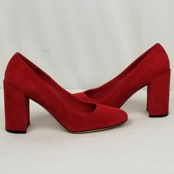 Salvatore Ferragamo Arrezo Red Suede Block Heels Pumps 7 B