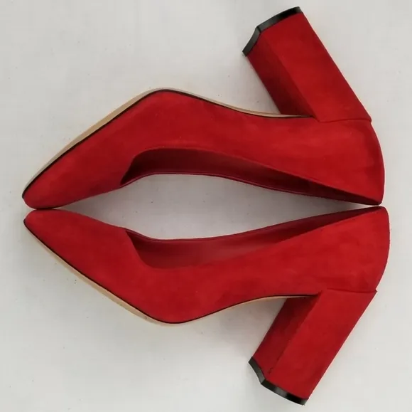 Salvatore Ferragamo Arrezo Red Suede Block Heels Pumps 7 B